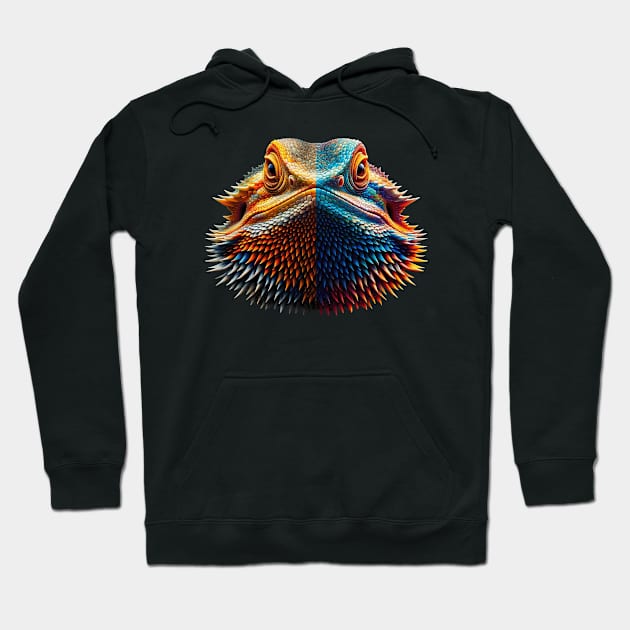 Bearded Dragon Headshot - Split Multicolor Hoodie by GraySkullMarketPlace